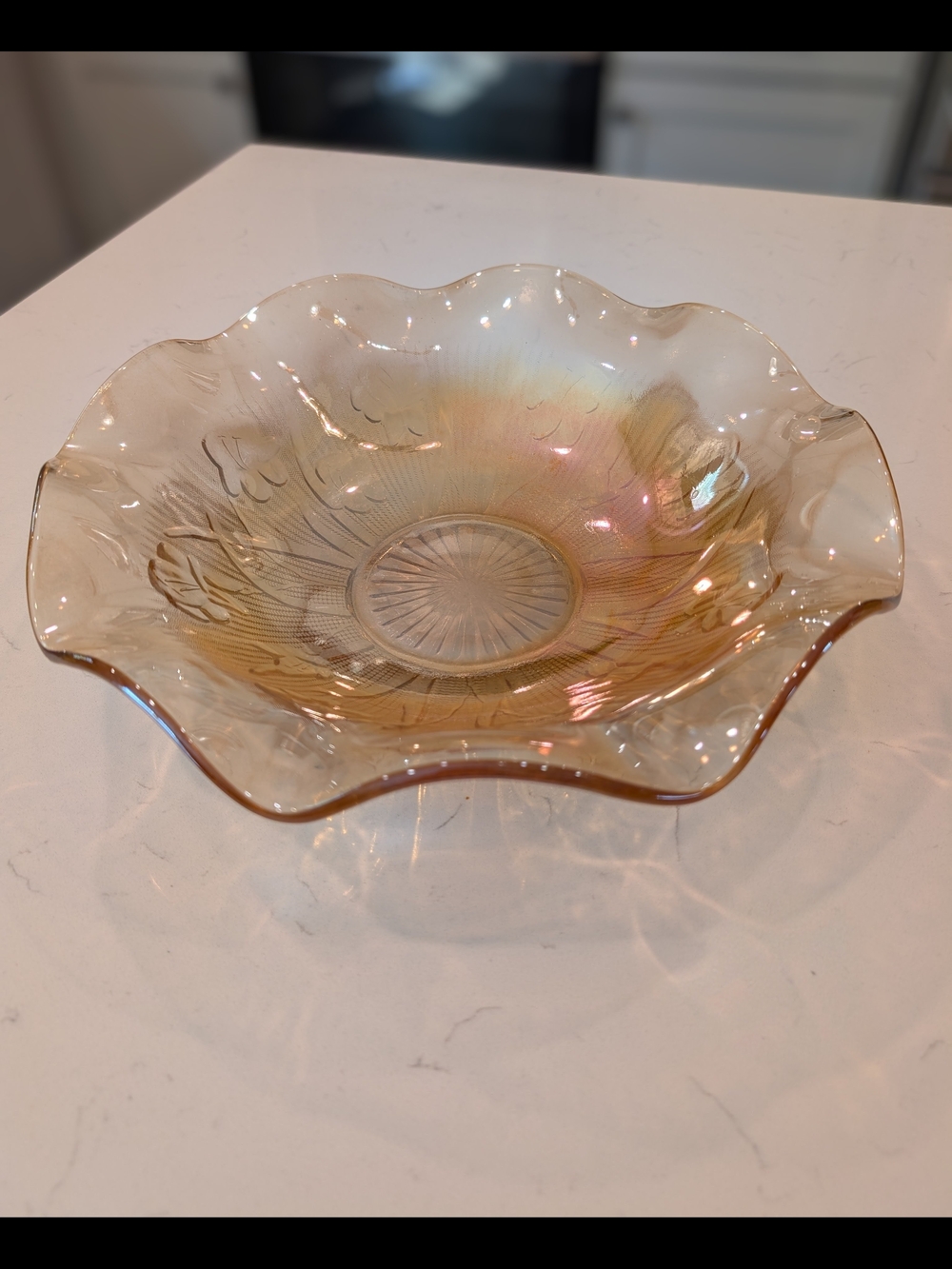 Vintage Amber Jeanette Depression Glass Iris Motif Decorative Bowl -Set Of 2